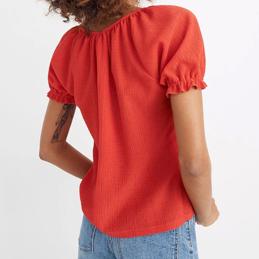 Madewell Texture & Thread NWOT Small Red Peasant Top - Picture 8 of 9